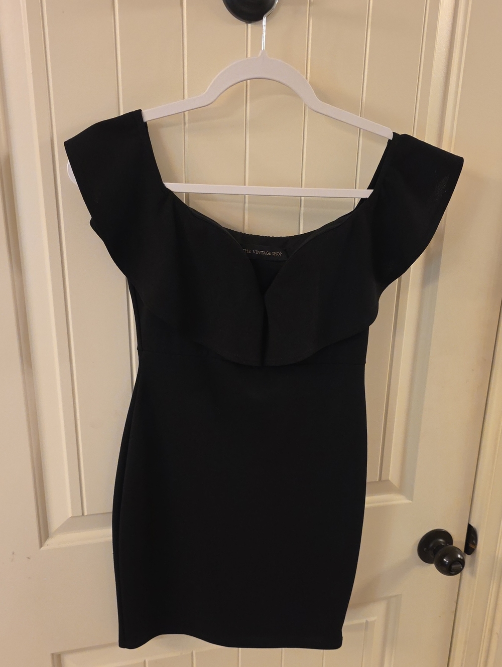 The Vintage Shop Black One-Shoulder Ruffle Sheath Dress